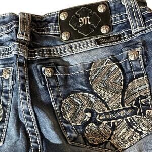 Miss Me Jeans Bootcut Rhinestone Sequins  stretch Y2K sz 27 EXCELLENT condition